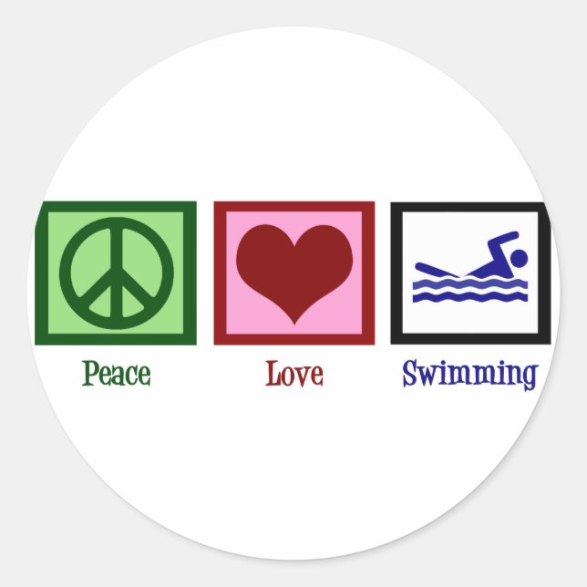 Peace Love Swimming Classic Round Sticker (Front)