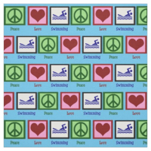 Peace Love Swimming Cute Swim Team Blue Fabric