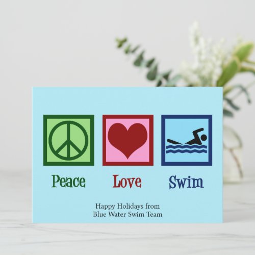 Peace Love Swimming Cute Swim Team Christmas Holiday Card