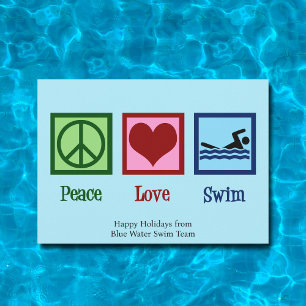 Peace Love Swimming Cute Swim Team Christmas Holiday Card