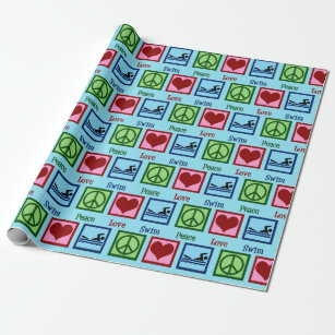 Peace Love Swimming Cute Swimmer Birthday Wrapping Paper