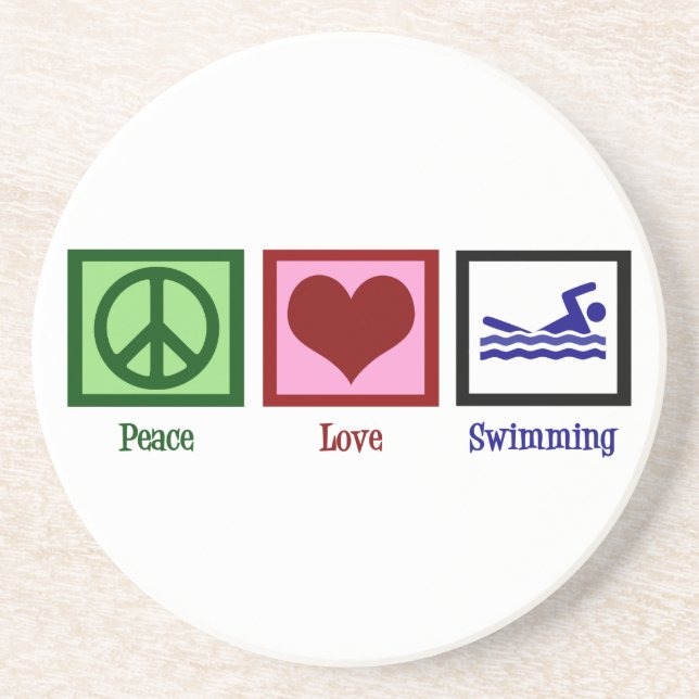 Peace Love Swimming Drink Coaster (Front)