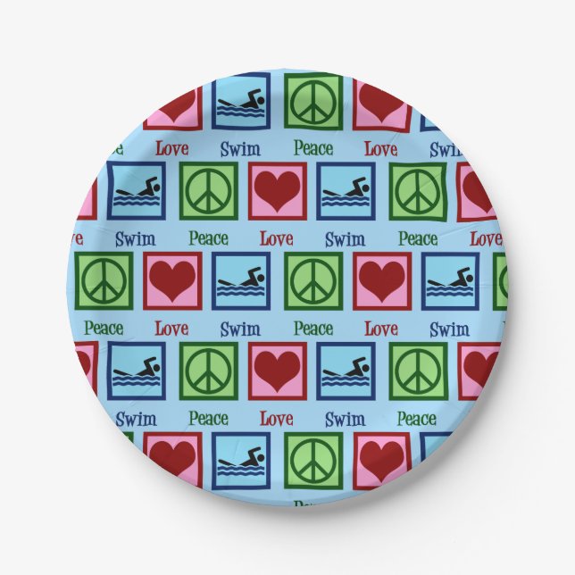 Peace Love Swimming Paper Plates (Front)