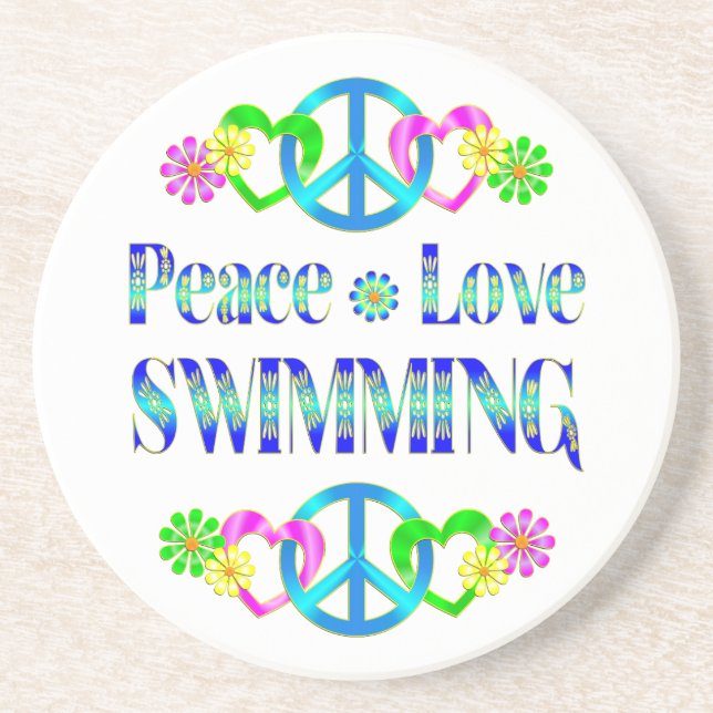 Peace Love Swimming Sandstone Coaster (Front)