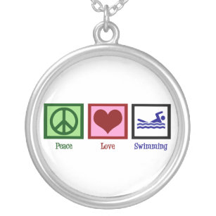 Peace Love Swimming Silver Plated Necklace