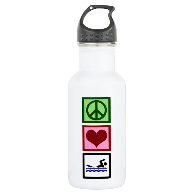 Peace Love Swimming Stainless Steel Water Bottle (Front)
