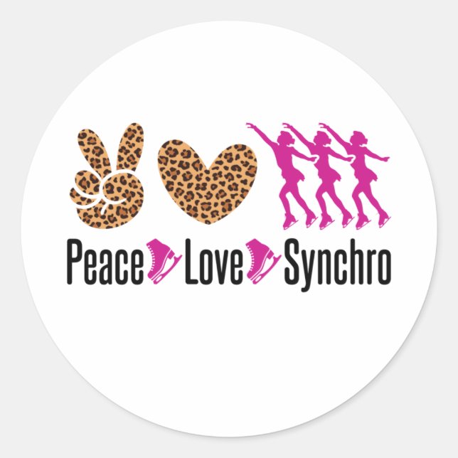 Peace Love Synchro Synchronized Skating Classic Round Sticker (Front)