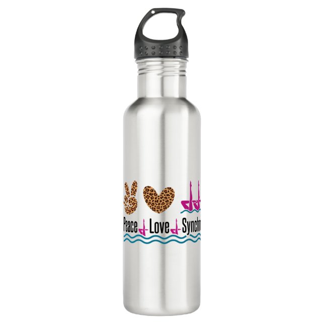 Peace Love Synchro Synchronized Swimming Artistic Stainless Steel Water Bottle (Front)