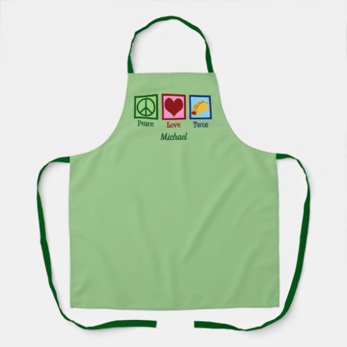 Peace Love Tacos Green Monogram Taco Truck Apron