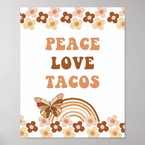 Peace Love Tacos Groovy Retro 70s Shower Sign