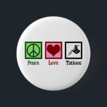 Peace Love Tattoos Cute Tattoo Artist Gun Button<br><div class="desc">Peace Love Tattoos. A cool tattoo artist gift with a peace sign,  heart,  and tattoo gun for a tattooist. Cute tattooer present.</div>