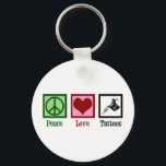 Peace Love Tattoos Cute Tattoo Artist Gun Keychain<br><div class="desc">Peace Love Tattoos A cool tattoo artist gift with a peace sign,  heart,  and tattoo gun for a tattooist. Tattooing present.</div>