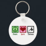 Peace Love Tattoos Cute Tattoo Artist Gun Keychain<br><div class="desc">Peace Love Tattoos A cool tattoo artist gift with a peace sign,  heart,  and tattoo gun for a tattooist. Tattooing present.</div>