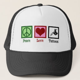 Peace Love Tattoos Cute Tattoo Artist Gun Trucker Hat