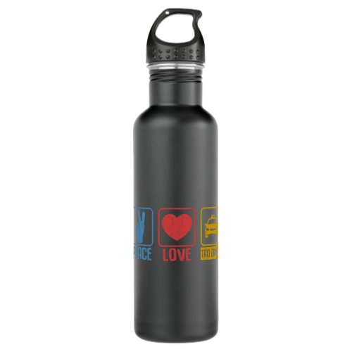 Peace Love Taxi Driving Funny Taxi Driver Cab Love Stainless Steel Water Bottle