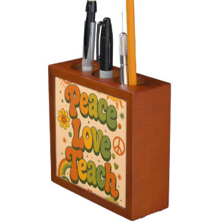 Peace Love Teach Inspirational Teacher Minimalist Desk Organizer