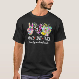Peace Love Teach Leopard Heart Apple 2nd Grade Tea T-Shirt