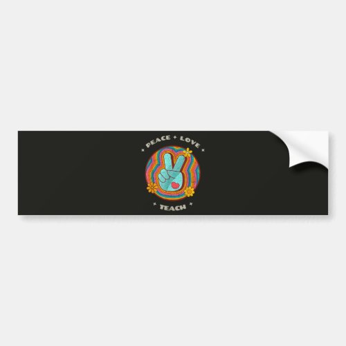 Peace Love Teach Vintage Retro 70s Hippie Bumper Sticker