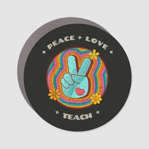 Peace Love Teach Vintage Retro 70s Hippie Car Magnet