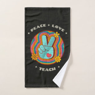 Peace Love Teach Vintage Retro 70s Hippie Hand Towel