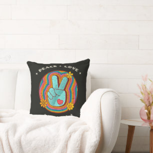 Peace Love Teach Vintage Retro 70s Hippie Throw Pillow