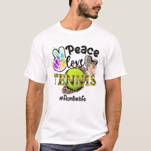 Peace Love Tennis Auntie Life Mom Grandma Leopard T-Shirt