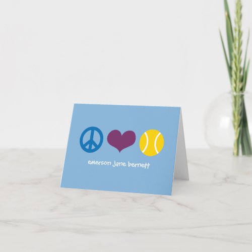 Peace Love Tennis Blue Thank You Card