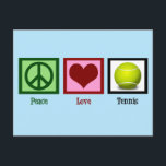 Peace Love Tennis Cute Blue Postcard<br><div class="desc">Beautiful tennis player postcard for a tennis pro or coach. A peace sign,  heart,  and a yellow tennis ball on a cute gift for an expert tennis player.</div>