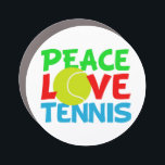 Peace Love Tennis Cute Sports Car Magnet<br><div class="desc">I love playing tennis. A cute tennis player car magnet with a yellow tennis ball as the O in Love. Peace Love Tennis written in green,  red,  and blue.</div>