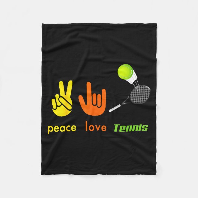 Peace Love Tennis Funny Tennis Lovers Hand Sign De Fleece Blanket (Front)
