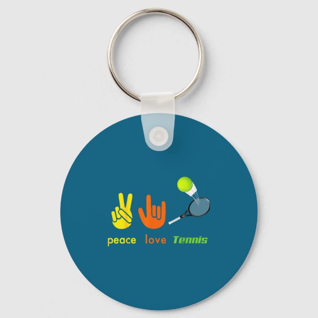 Peace Love Tennis Funny Tennis Lovers Hand Sign De Keychain (Front)