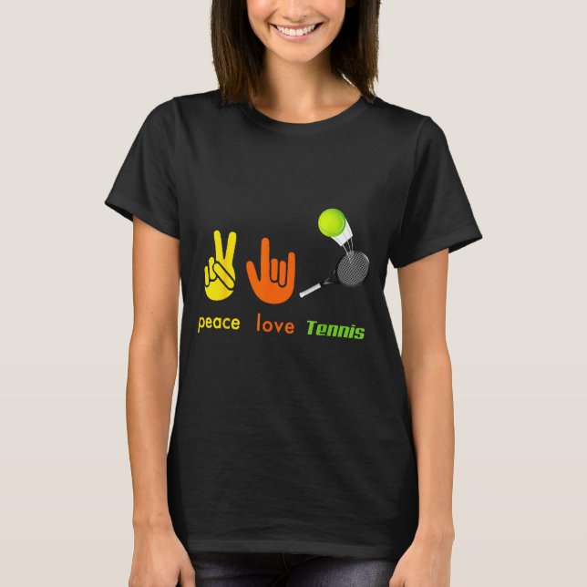 Peace Love Tennis Funny Tennis Lovers Hand Sign De T-Shirt (Front)