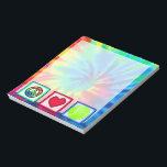 Peace, Love, Tennis Notepad<br><div class="desc">You will love this groovy tie dye "peace, love" Tennis ball; tennis player design. Great for gifts! Available on tee shirts, smart phone cases, mousepads, keychains, posters, cards, electronic covers, computer laptop / notebook sleeves, caps, mugs, and more! Visit our site for a custom gift case for Samsung Galaxy S3,...</div>