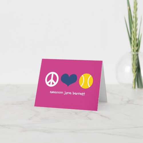 Peace Love Tennis Pink Thank You Card