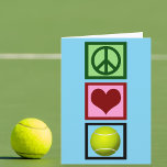 Peace Love Tennis Player Birthday Card<br><div class="desc">A peace sign,  heart,  and a tennis ball on a cute blue card for a tennis player on their birthday. Customize with your own birthday message or other text inside.</div>