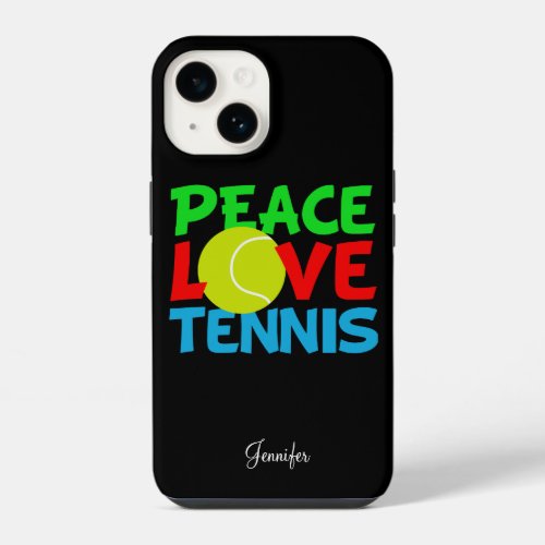 Peace Love Tennis Player Cute Personalized Black iPhone 14 Case