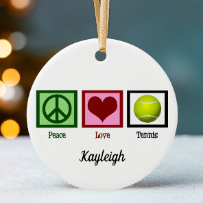 Peace Love Tennis Player Monogram Christmas Ceramic Ornament