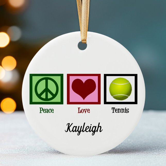 Peace Love Tennis Player Monogram Christmas Ceramic Ornament (Creator Uploaded)