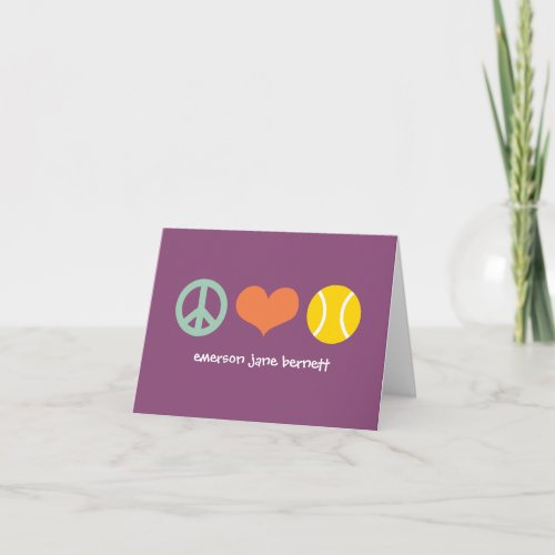 Peace Love Tennis Purple Thank You Card