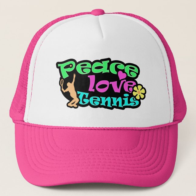 Peace, Love, Tennis; Retro Trucker Hat (Front)