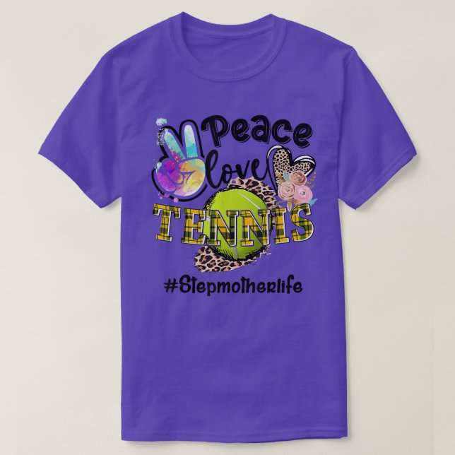 Peace Love Tennis Stepmother Life Mom Grandma Leop T-Shirt (Design Front)