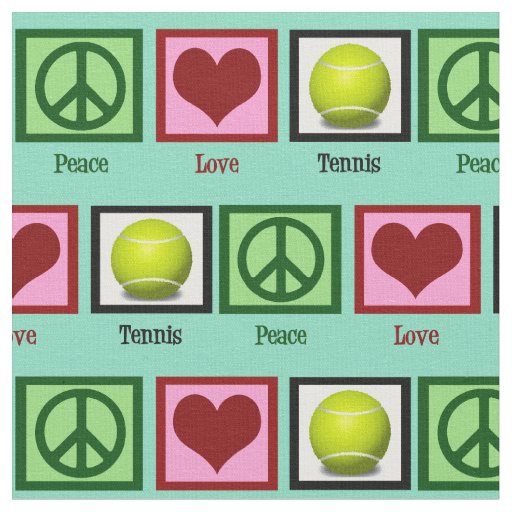 Peace Love Tennis Teal Green Fabric