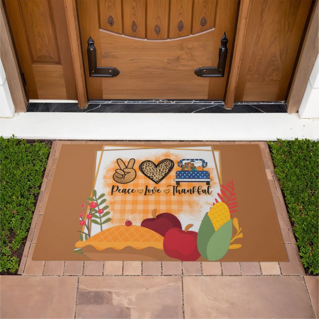 Peace Love Thankful Fall or Thanksgiving Doormat (Outdoor)
