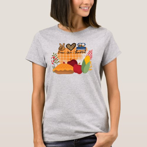 Peace Love Thankful Fall  Thanksgiving T_Shirt