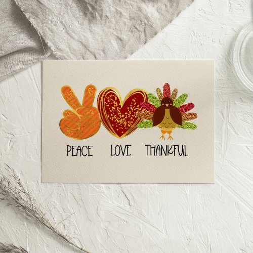 Peace Love Thankful Glitter Thanksgiving card