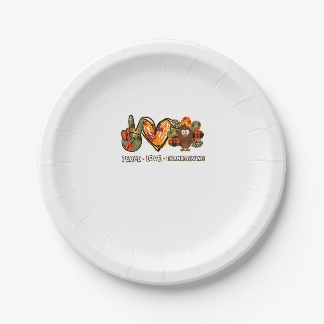 Peace love thanksgiving Gobble Turkey Thanksgiving Paper Plates (Front)