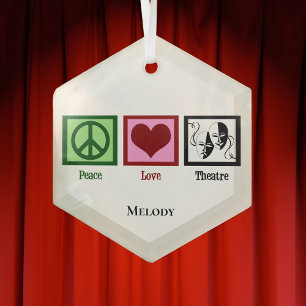 Peace Love Theater Personalized Christmas Glass Ornament