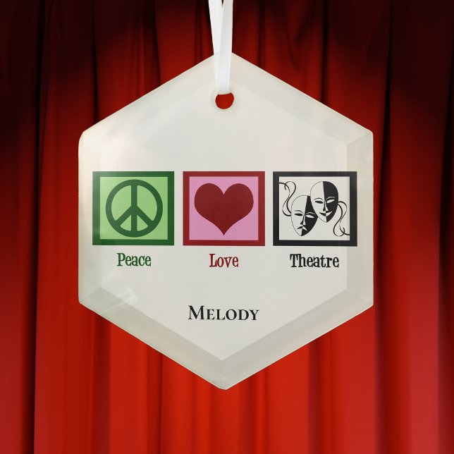 Peace Love Theater Personalized Christmas Glass Ornament (Creator Uploaded)