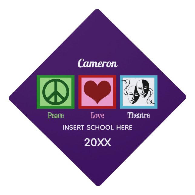 Peace Love Theatre Custom Graduation Cap Topper (Front)