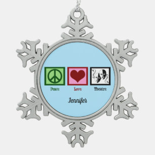 Peace Love Theatre Cute Monogram Actor Snowflake Pewter Christmas Ornament